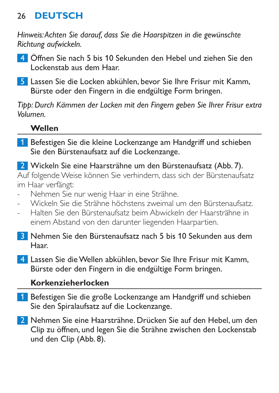 Wellen, Korkenzieherlocken | Philips SalonMultistylist Plancha multiestilo User Manual | Page 26 / 120