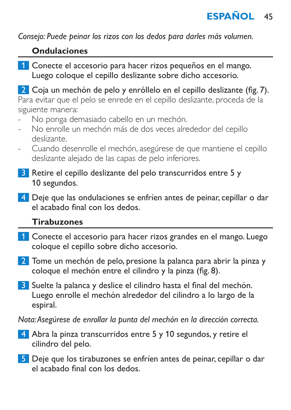 Ondulaciones, Tirabuzones | Philips SalonMultistylist Plancha multiestilo User Manual | Page 45 / 120