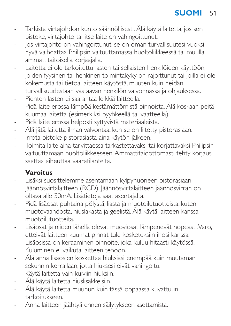Varoitus | Philips SalonMultistylist Plancha multiestilo User Manual | Page 51 / 120