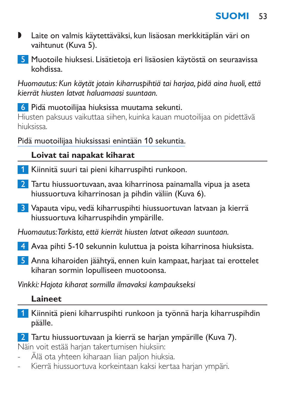 Loivat tai napakat kiharat, Laineet | Philips SalonMultistylist Plancha multiestilo User Manual | Page 53 / 120