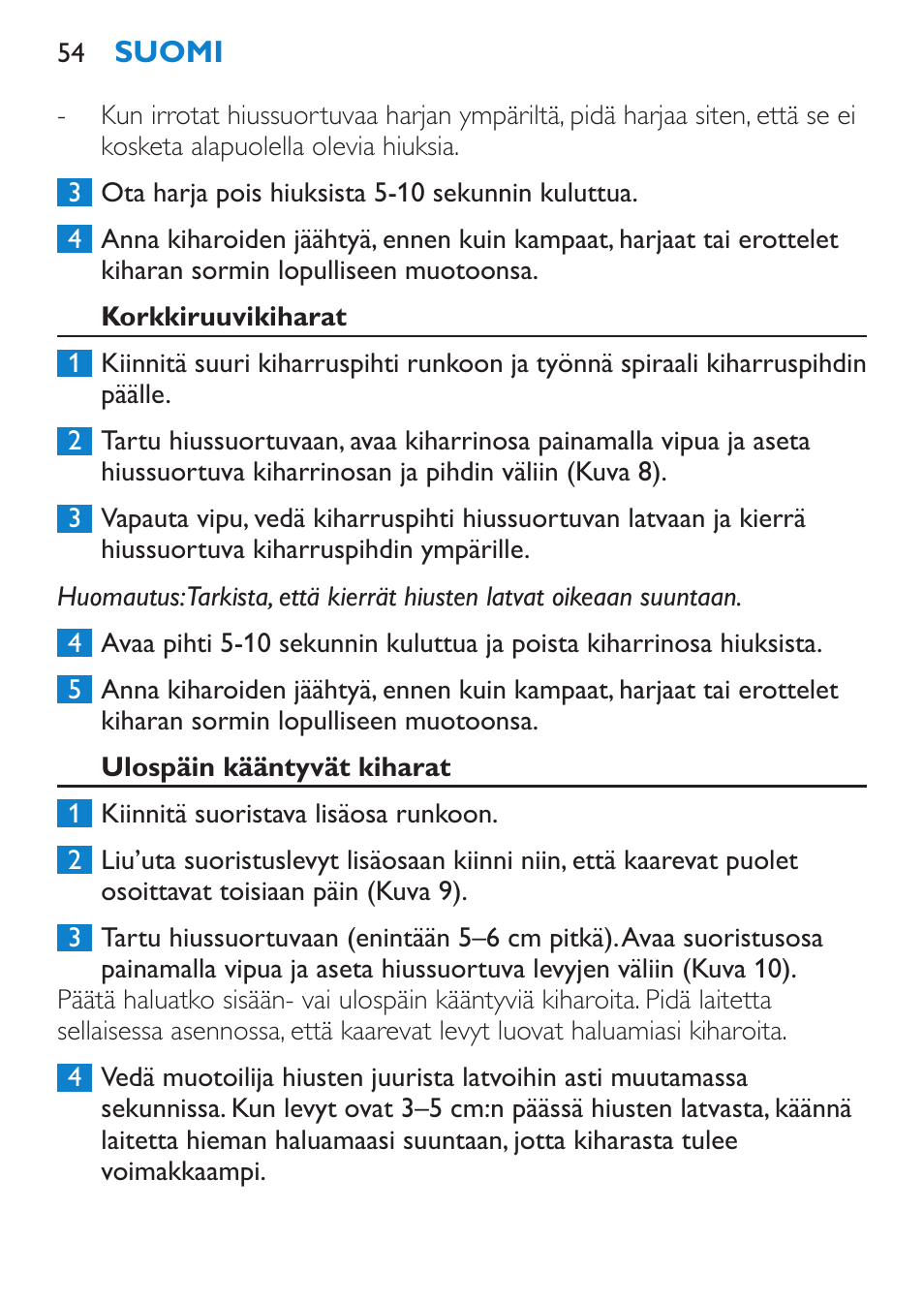 Korkkiruuvikiharat, Ulospäin kääntyvät kiharat | Philips SalonMultistylist Plancha multiestilo User Manual | Page 54 / 120