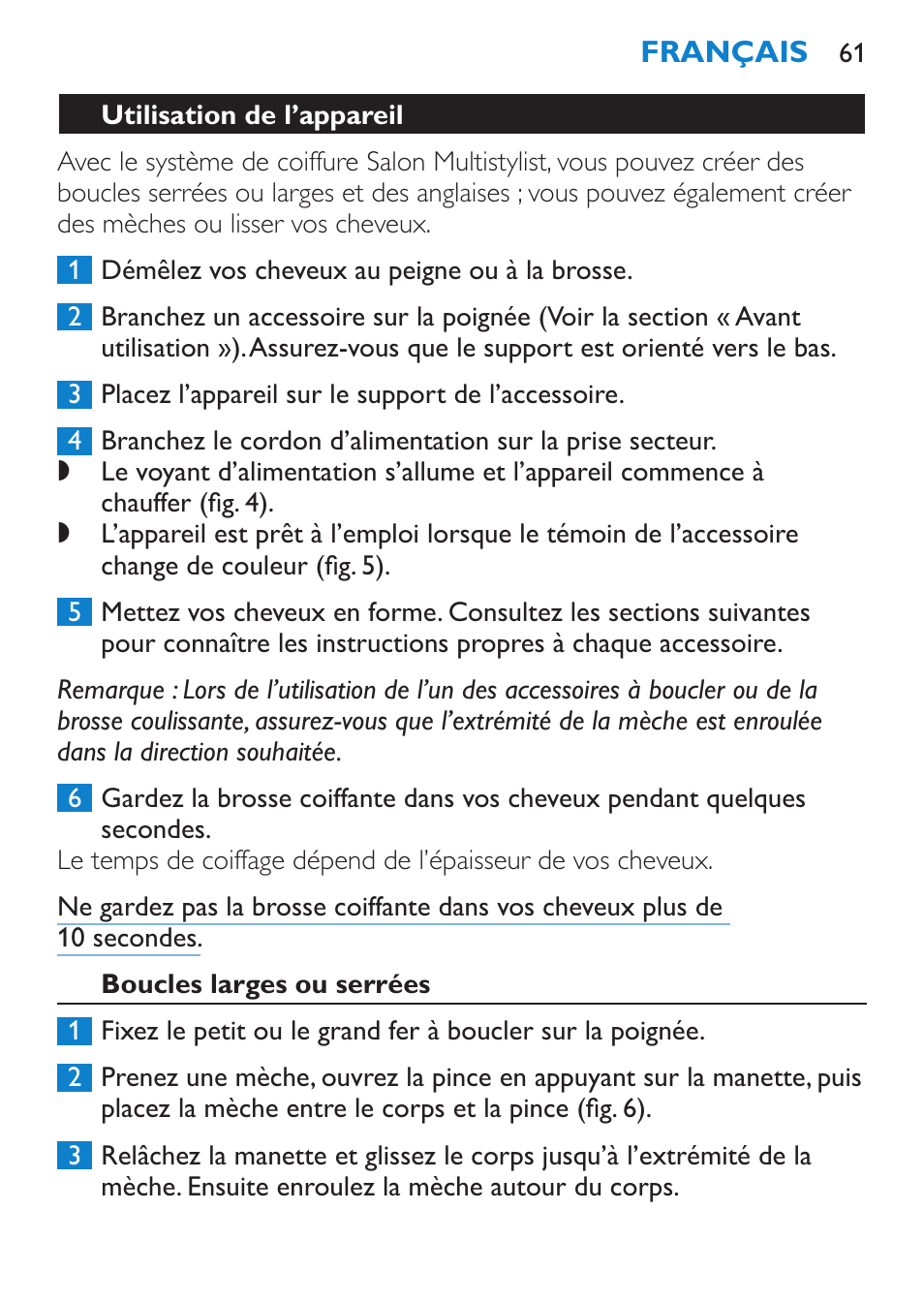 Utilisation de l’appareil, Boucles larges ou serrées | Philips SalonMultistylist Plancha multiestilo User Manual | Page 61 / 120