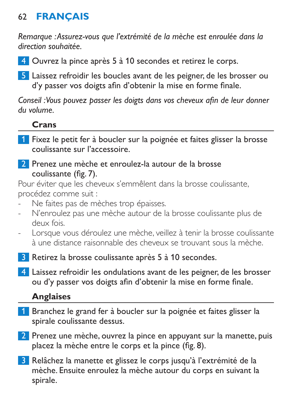 Crans, Anglaises | Philips SalonMultistylist Plancha multiestilo User Manual | Page 62 / 120