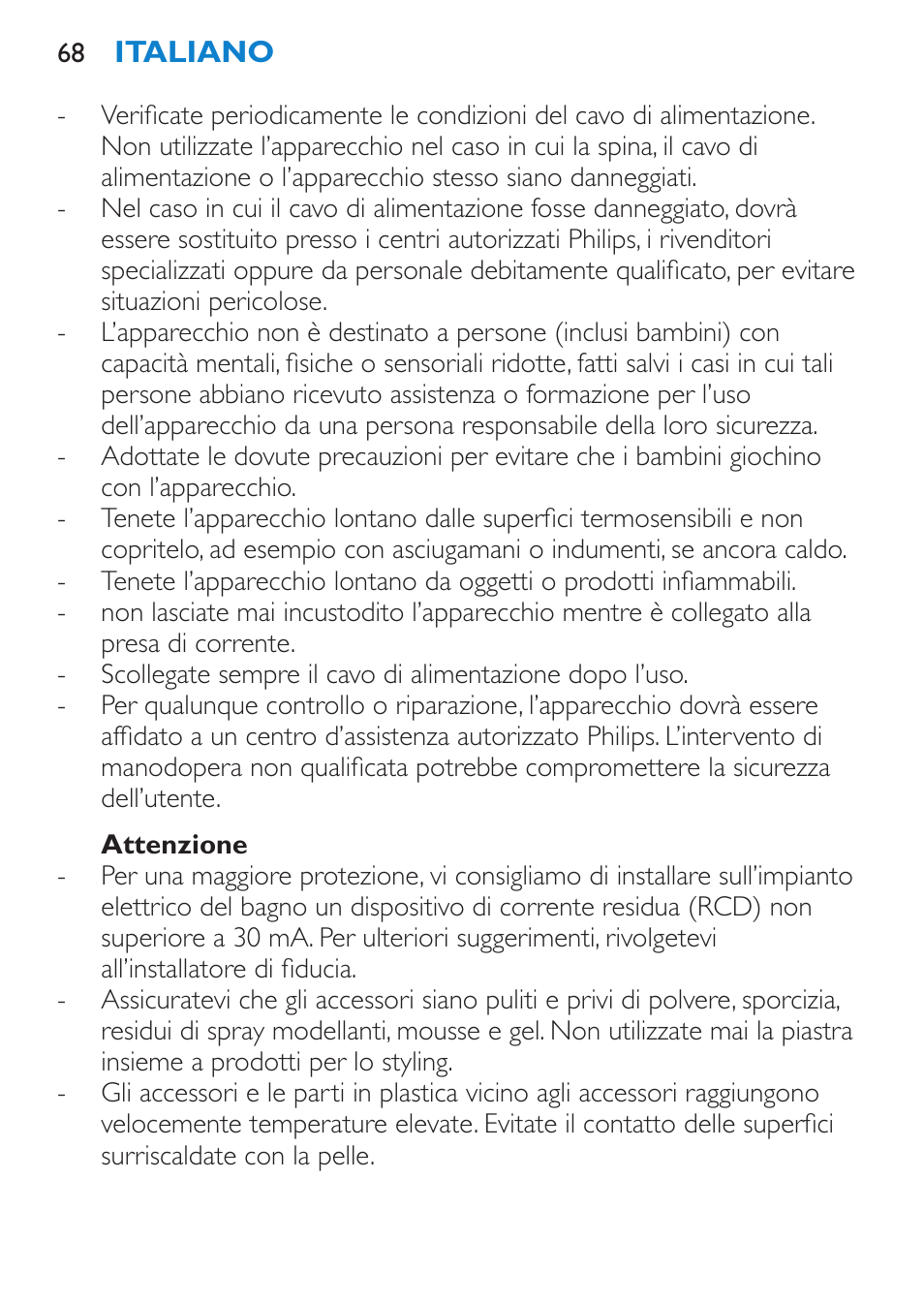 Attenzione | Philips SalonMultistylist Plancha multiestilo User Manual | Page 68 / 120