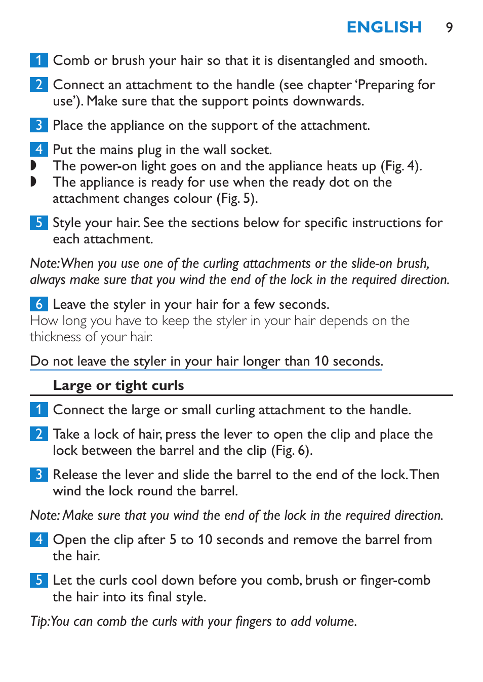 Large or tight curls | Philips SalonMultistylist Plancha multiestilo User Manual | Page 9 / 120