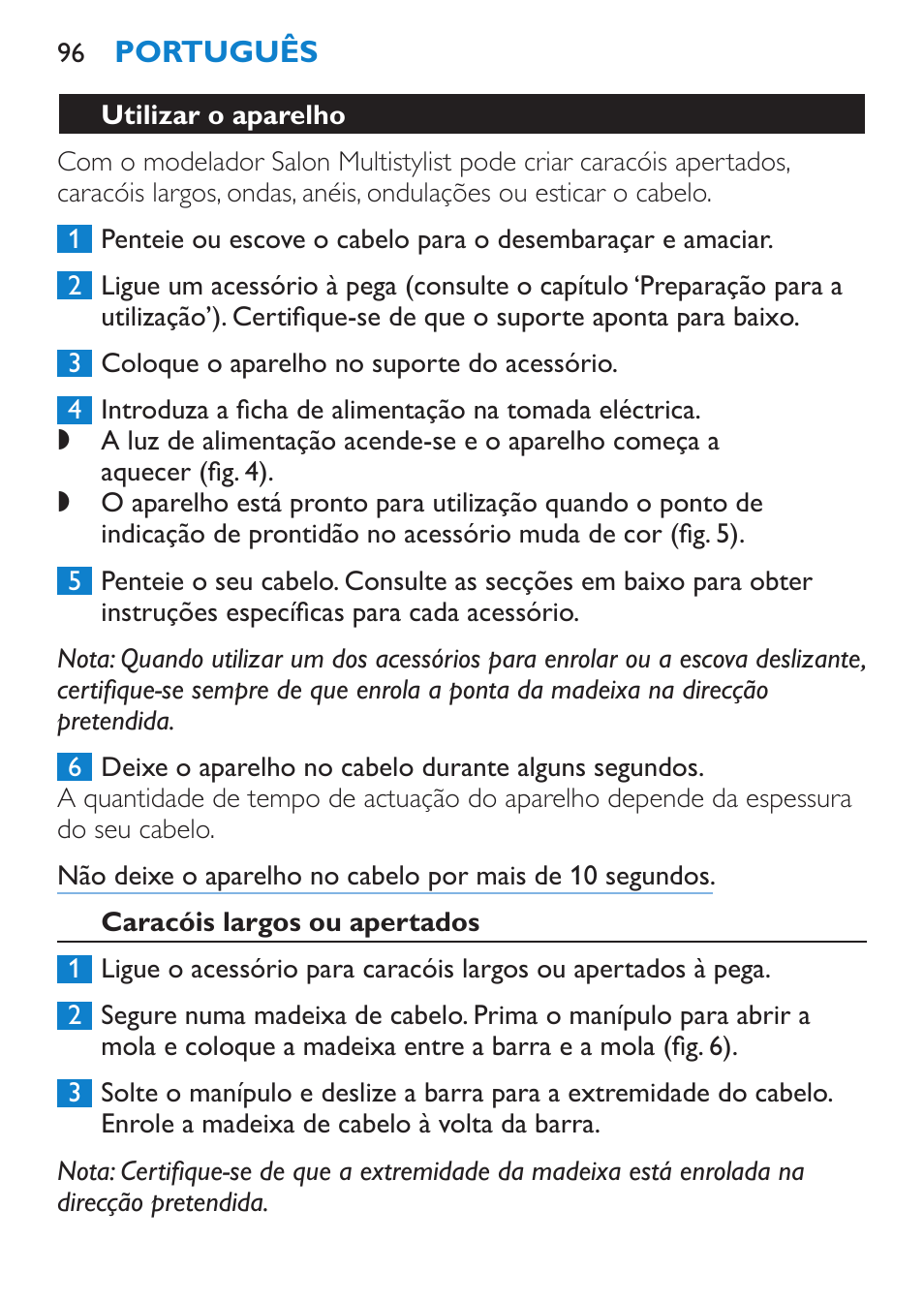 Utilizar o aparelho, Caracóis largos ou apertados | Philips SalonMultistylist Plancha multiestilo User Manual | Page 96 / 120