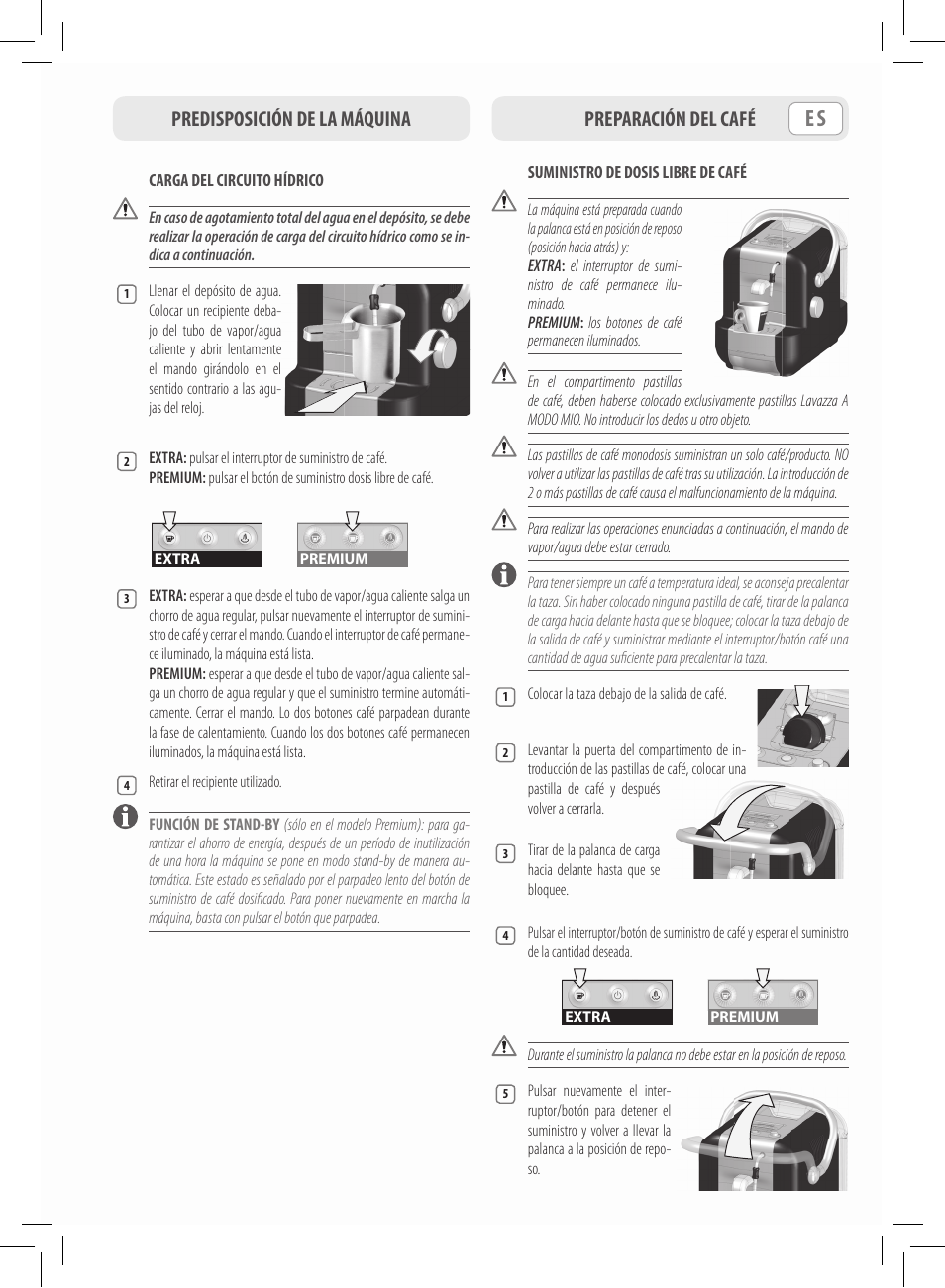 Predisposición de la máquina preparación del café | Philips Saeco Lavazza A Modo Mio Extra en rojo User Manual | Page 37 / 92