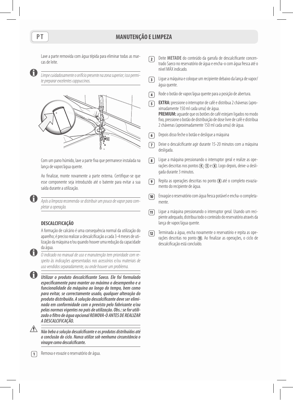 Manutenção e limpeza | Philips Saeco Lavazza A Modo Mio Extra en rojo User Manual | Page 48 / 92