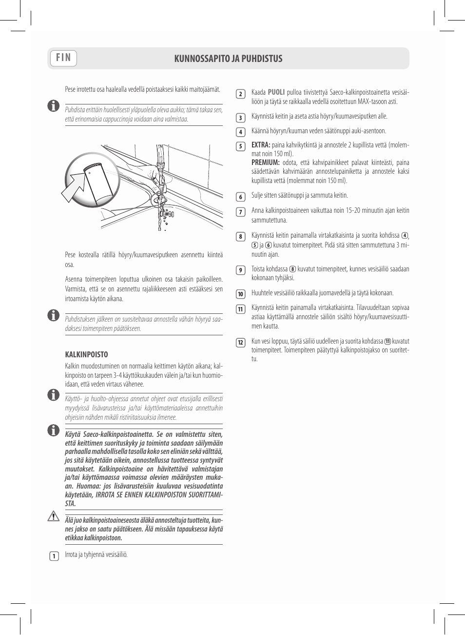 Kunnossapito ja puhdistus | Philips Saeco Lavazza A Modo Mio Extra en rojo User Manual | Page 64 / 92