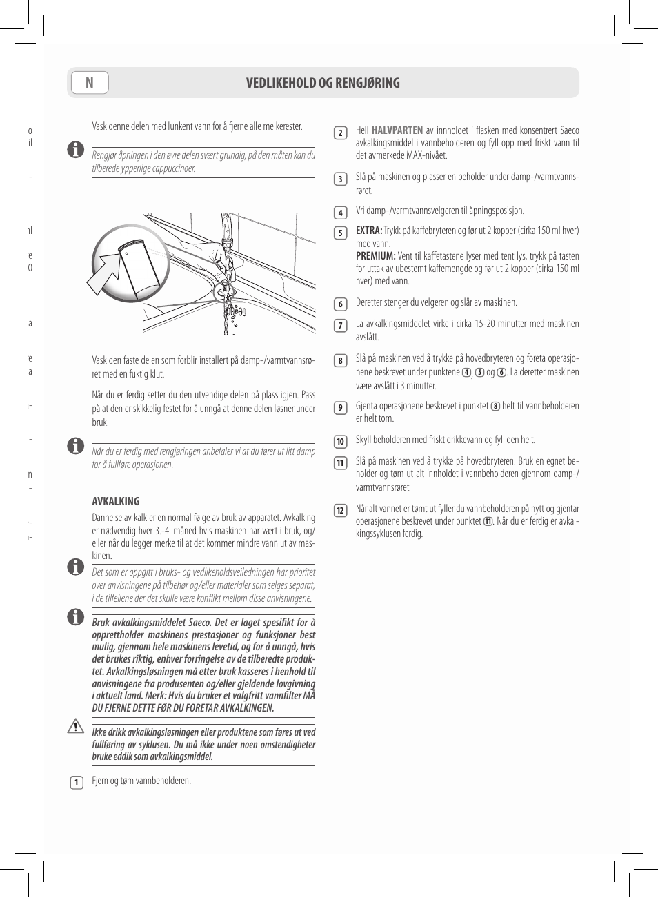 Vedlikehold og rengjøring | Philips Saeco Lavazza A Modo Mio Extra en rojo User Manual | Page 72 / 92