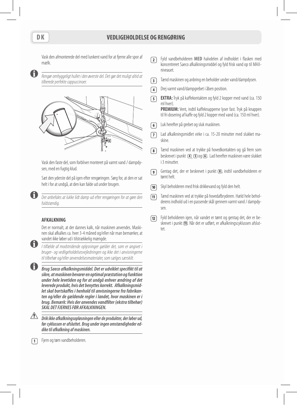 Vedligeholdelse og rengøring | Philips Saeco Lavazza A Modo Mio Extra en rojo User Manual | Page 88 / 92