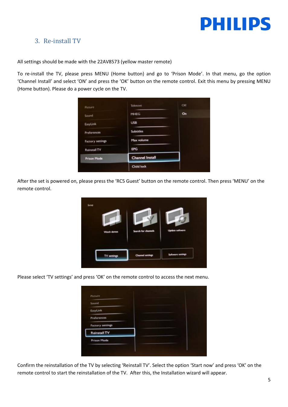 Re-install tv | Philips Televisor LCD profesional User Manual | Page 5 / 11