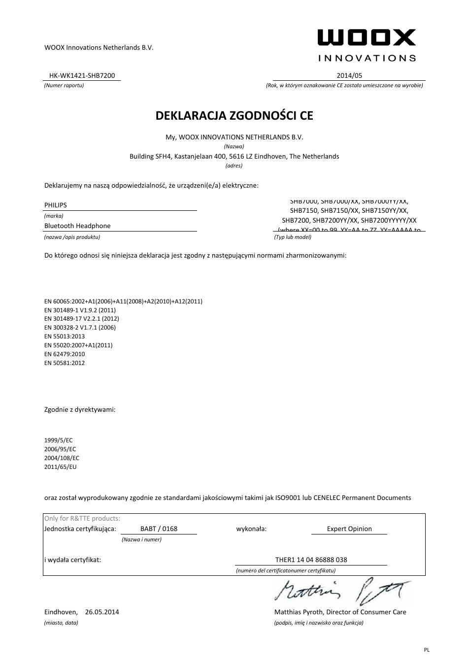 Deklaracja zgodności ce | Philips Auriculares estéreo Bluetooth User Manual | Page 11 / 21