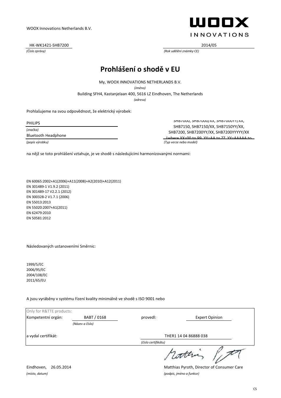 Prohlášení o shodě v eu | Philips Auriculares estéreo Bluetooth User Manual | Page 15 / 21