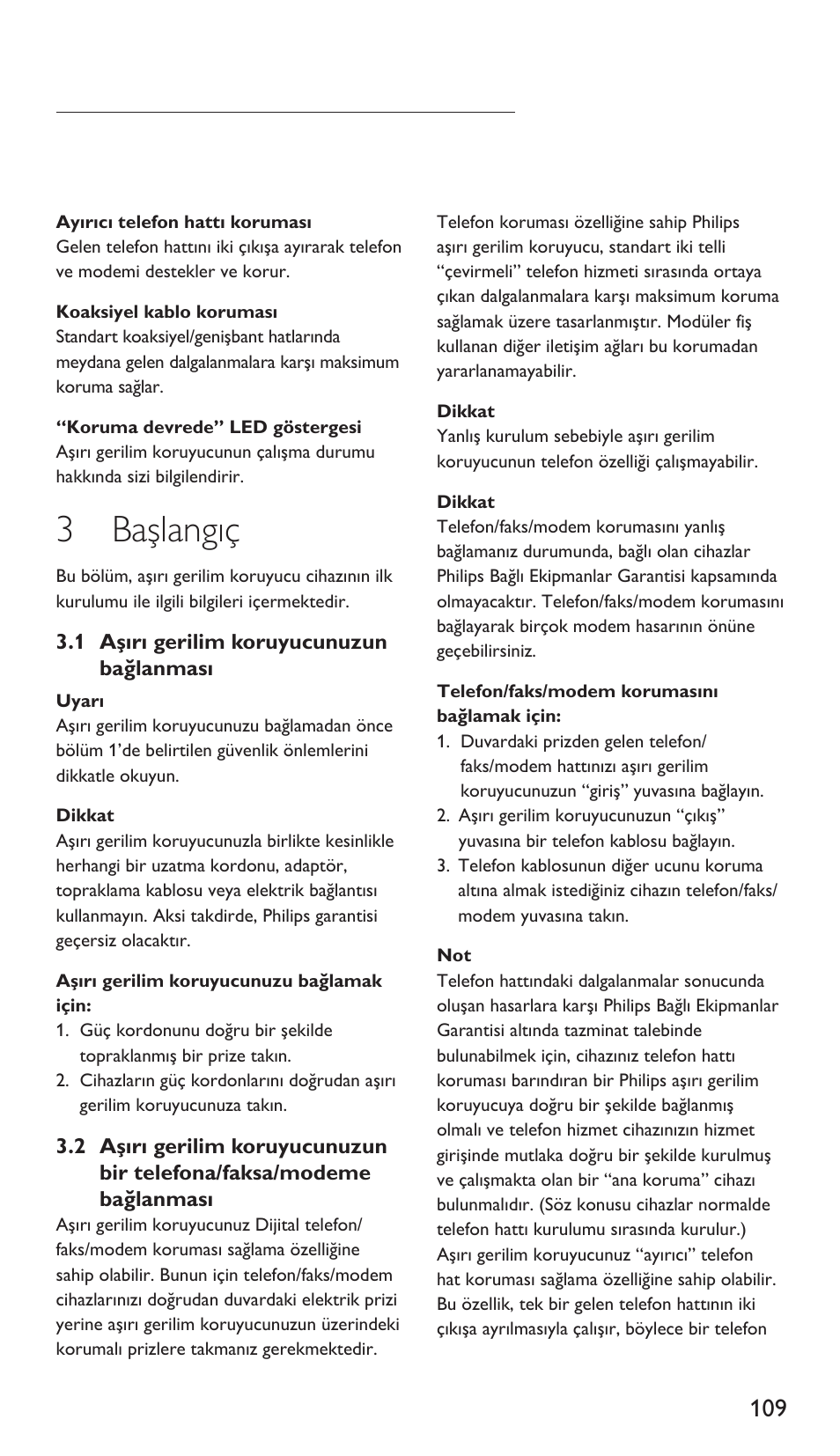 3 başlangıç | Philips Protector de sobrevoltaje User Manual | Page 109 / 139