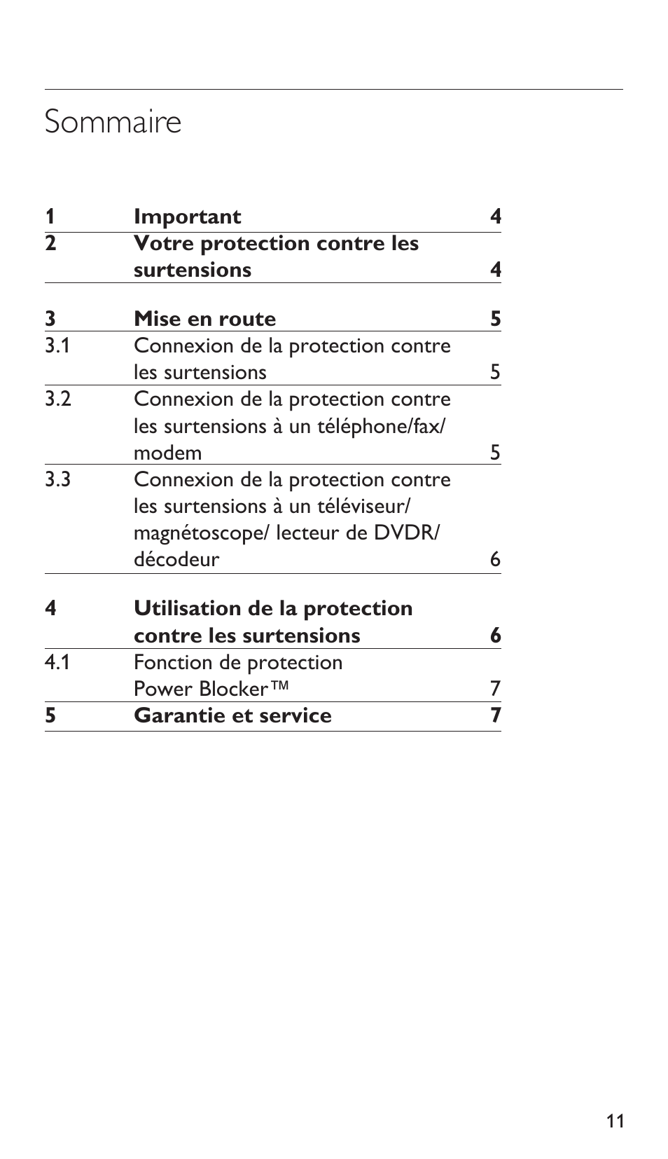 Sommaire | Philips Protector de sobrevoltaje User Manual | Page 11 / 139