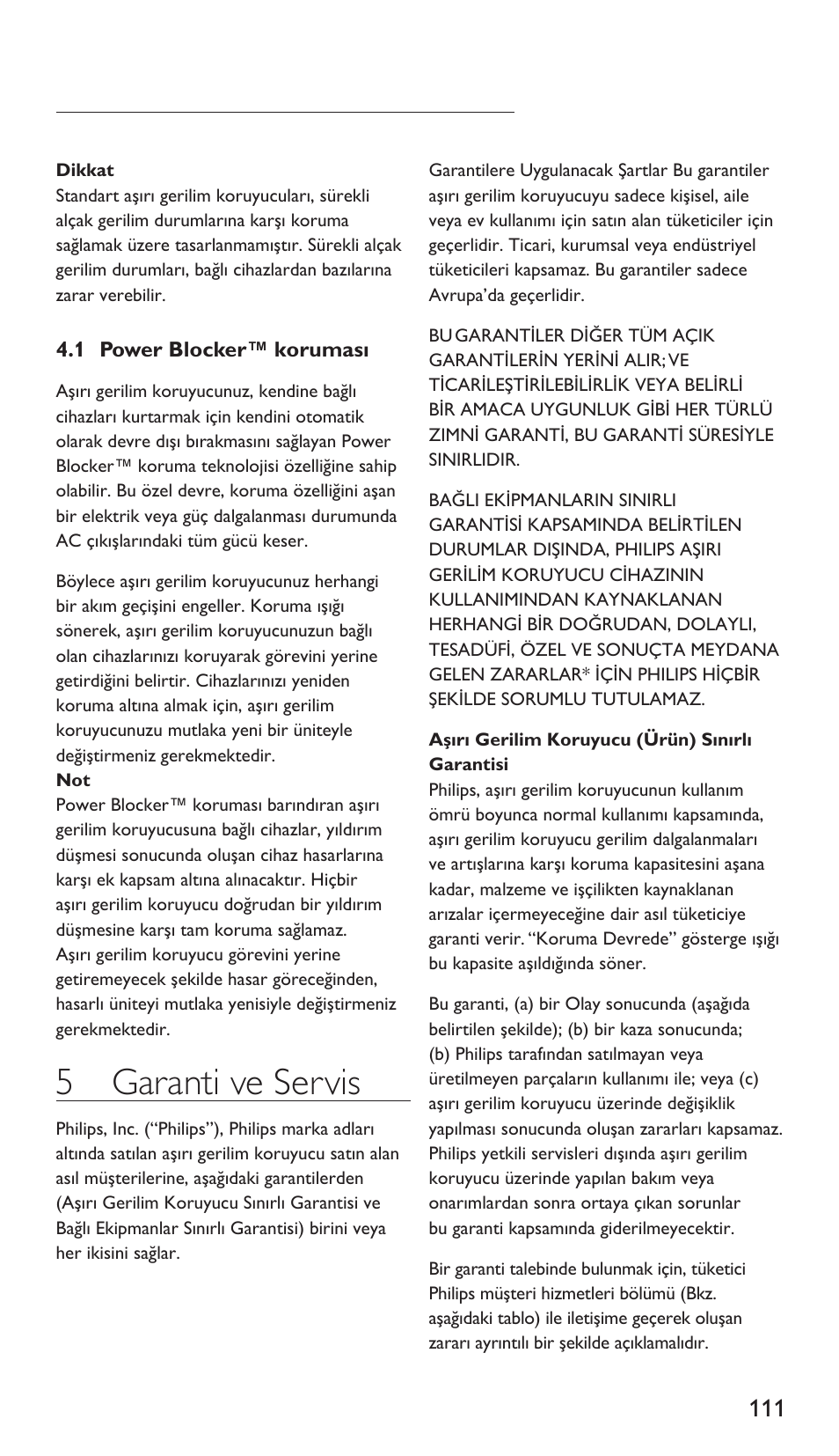 5 garanti ve servis | Philips Protector de sobrevoltaje User Manual | Page 111 / 139