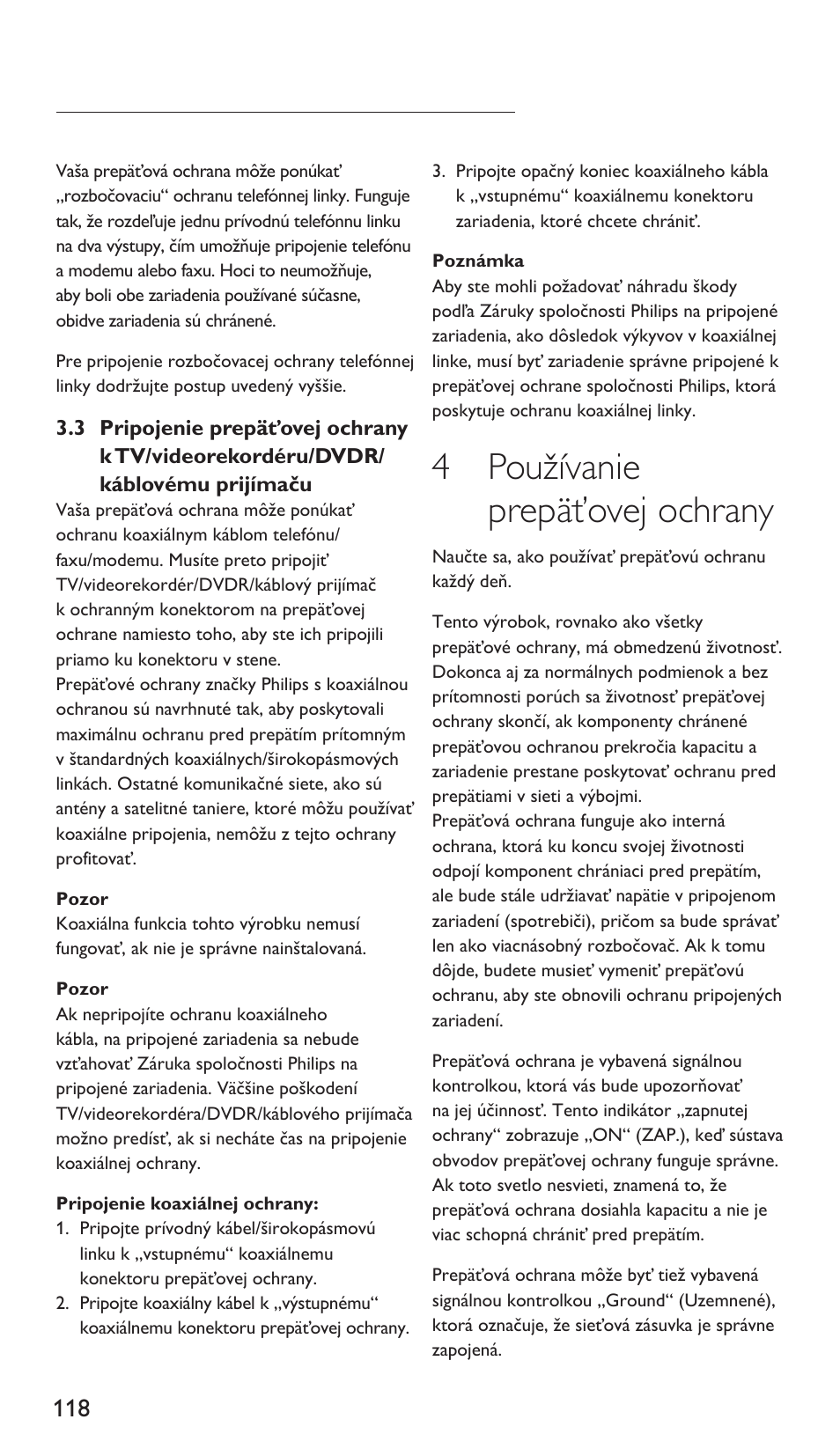 4 používanie prepäťovej ochrany | Philips Protector de sobrevoltaje User Manual | Page 118 / 139