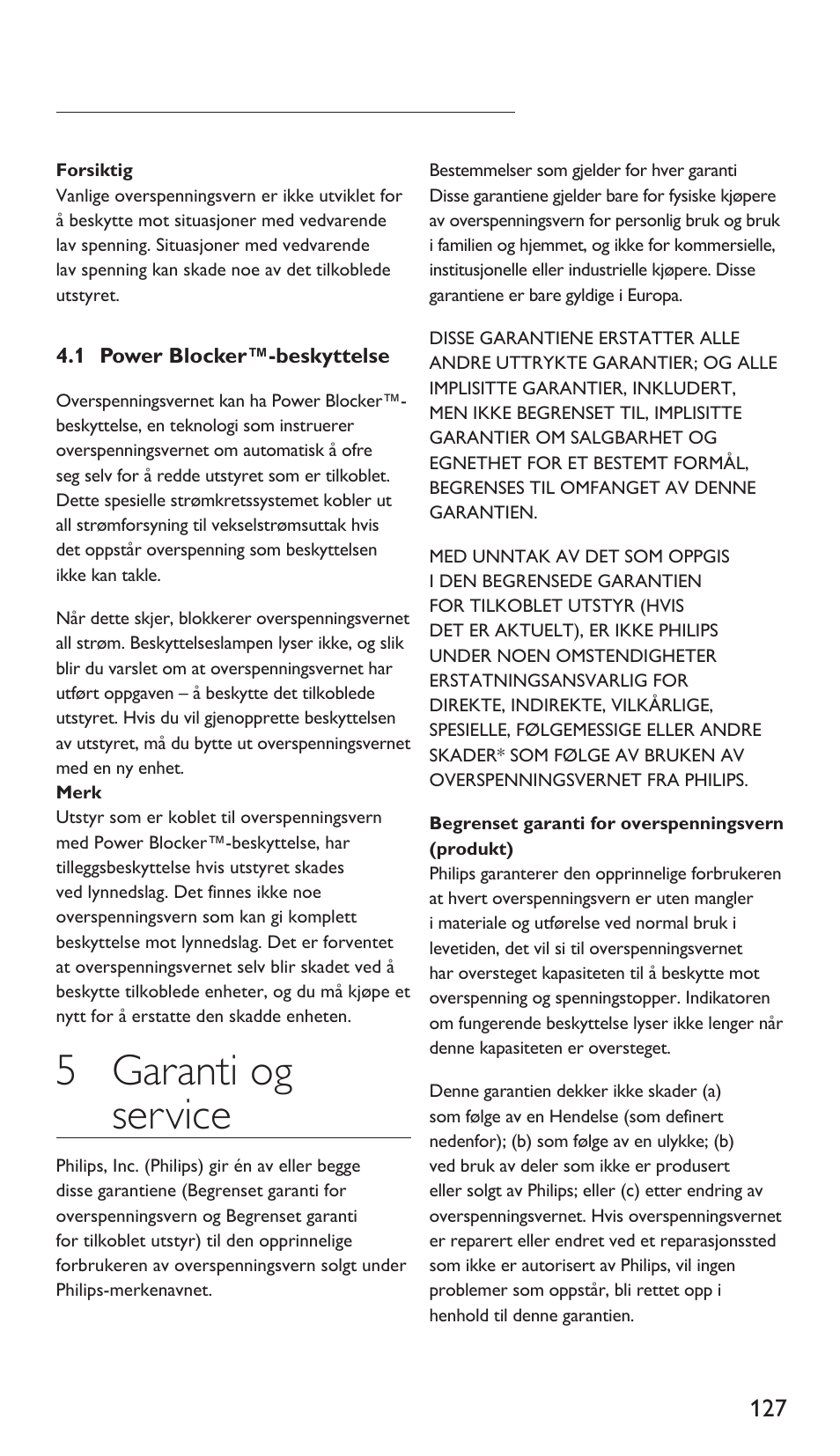 5 garanti og service | Philips Protector de sobrevoltaje User Manual | Page 127 / 139