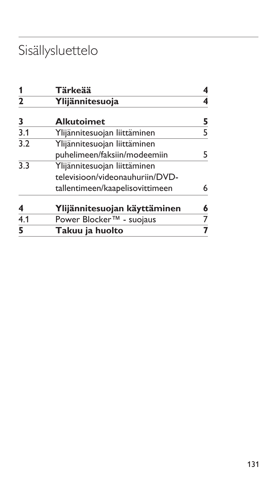 Sisällysluettelo | Philips Protector de sobrevoltaje User Manual | Page 131 / 139