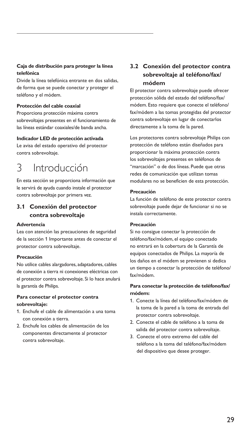 3 introducción | Philips Protector de sobrevoltaje User Manual | Page 29 / 139