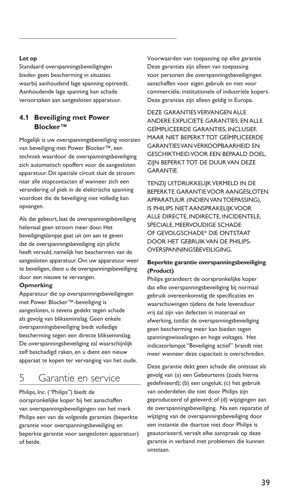 5 garantie en service | Philips Protector de sobrevoltaje User Manual | Page 39 / 139