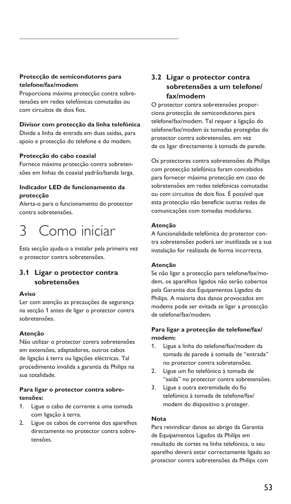 3 como iniciar | Philips Protector de sobrevoltaje User Manual | Page 53 / 139