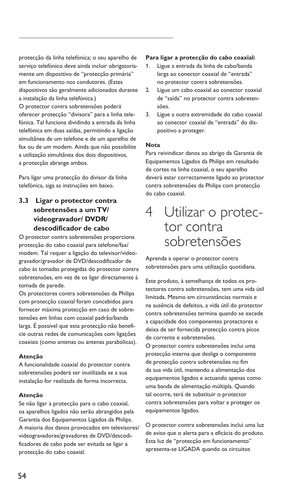 4 utilizar o protec- tor contra sobretensões | Philips Protector de sobrevoltaje User Manual | Page 54 / 139