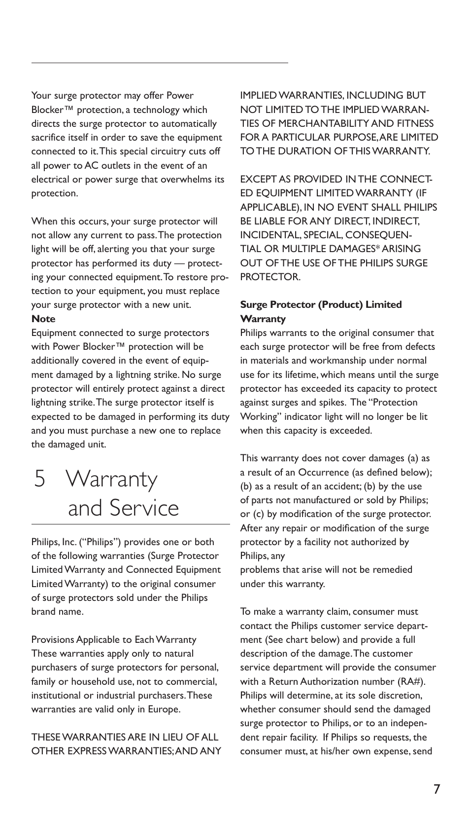 5 warranty and service | Philips Protector de sobrevoltaje User Manual | Page 7 / 139