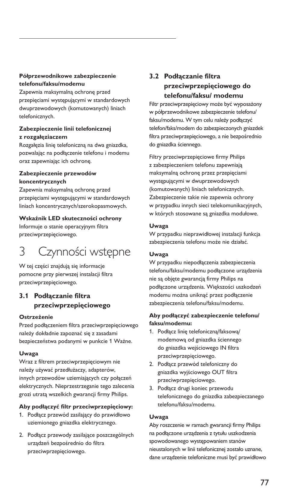 3 czynności wstępne | Philips Protector de sobrevoltaje User Manual | Page 77 / 139