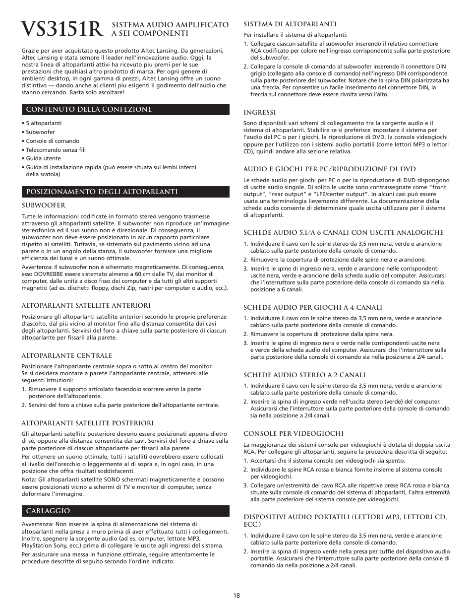 Vs3151r | Altec Lansing VS3151R User Manual | Page 20 / 44