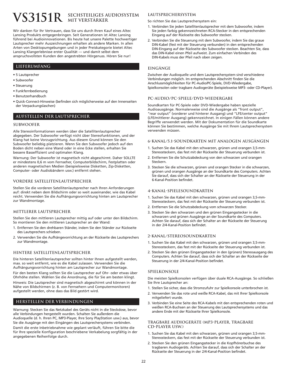 Vs3151r | Altec Lansing VS3151R User Manual | Page 24 / 44