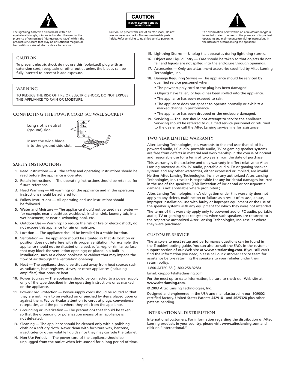 Altec Lansing VS3151R User Manual | Page 3 / 44