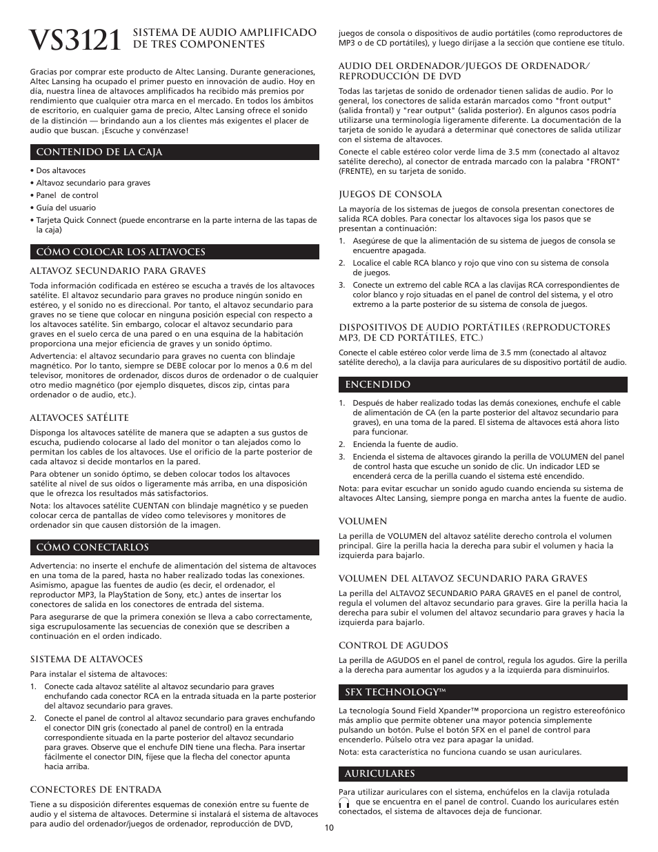 Vs3121 | Altec Lansing VS3121 User Manual | Page 12 / 44