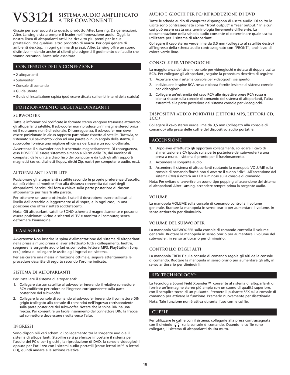 Vs3121 | Altec Lansing VS3121 User Manual | Page 20 / 44