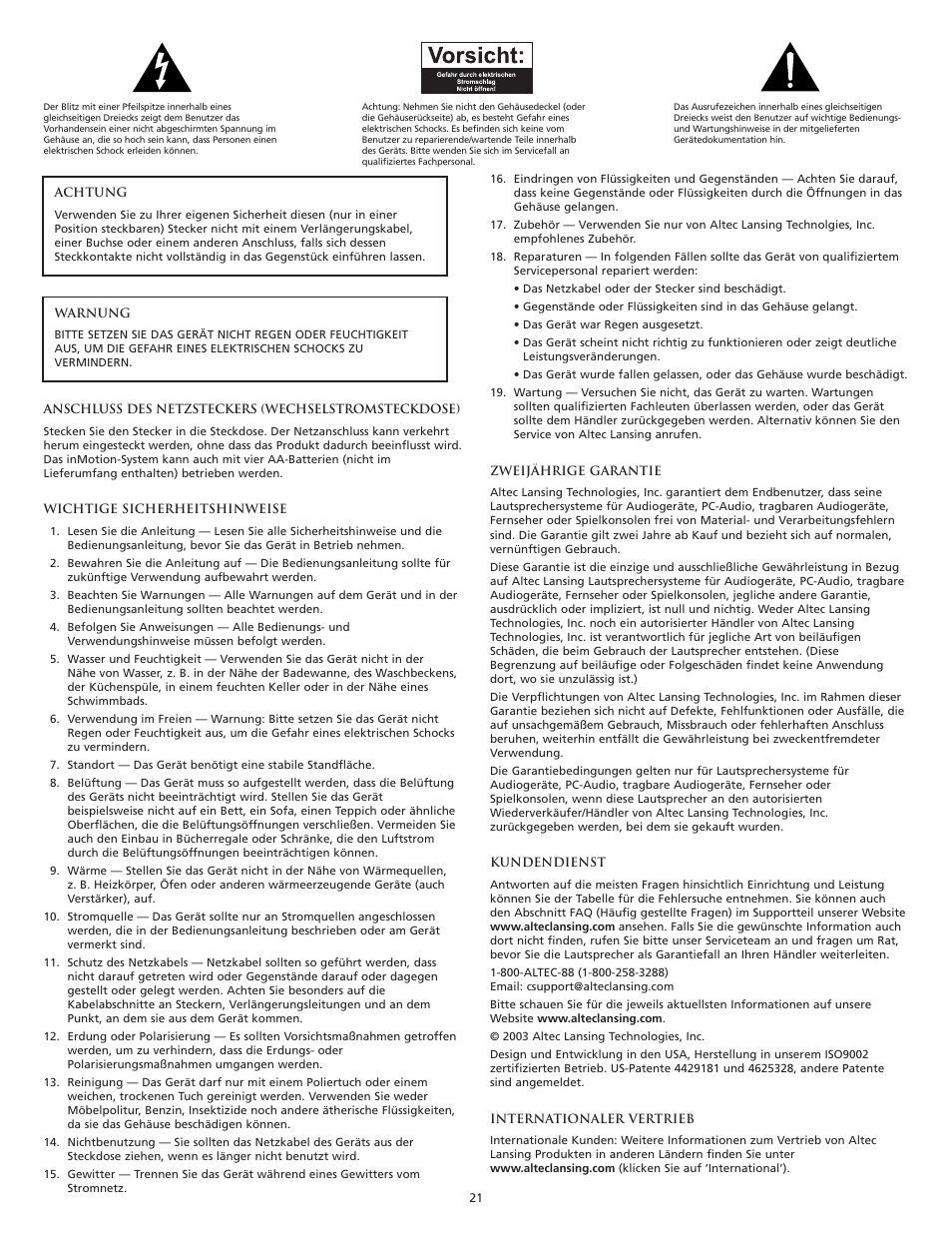 Altec Lansing VS3121 User Manual | Page 23 / 44