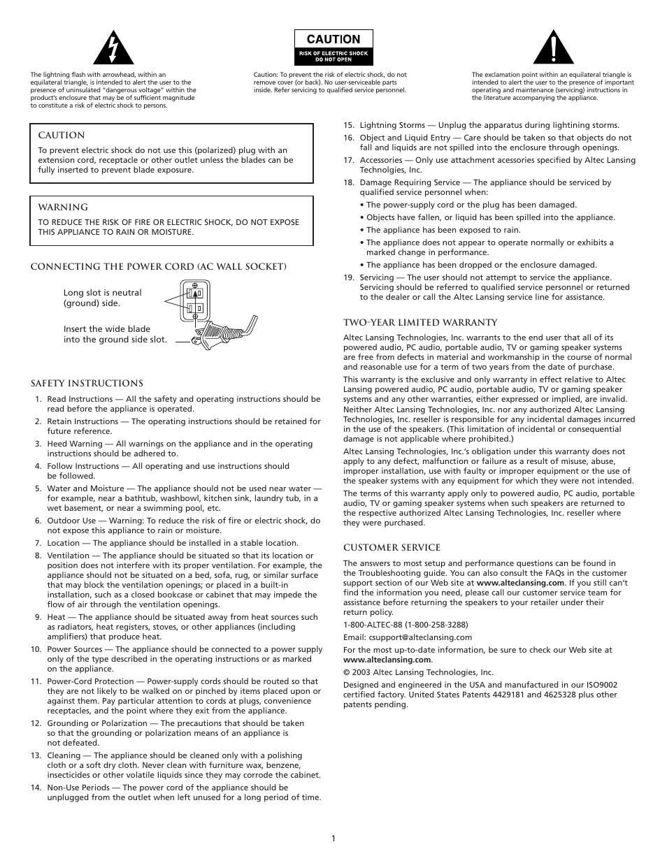 Altec Lansing VS3121 User Manual | Page 3 / 44