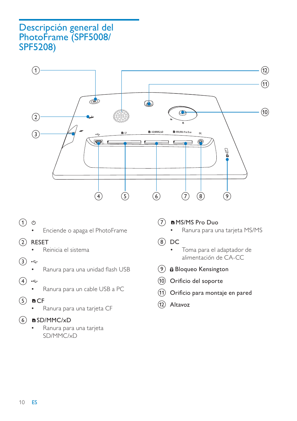 Philips Digital PhotoFrame con Bluetooth User Manual | Page 10 / 62