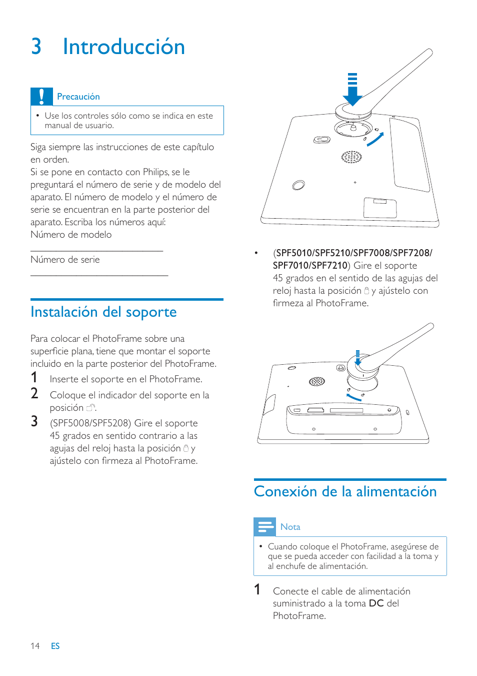 3 introducción | Philips Digital PhotoFrame con Bluetooth User Manual | Page 14 / 62