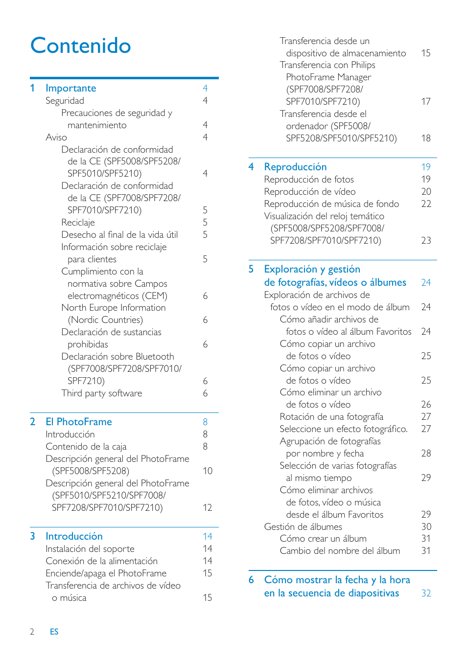 Philips Digital PhotoFrame con Bluetooth User Manual | Page 2 / 62