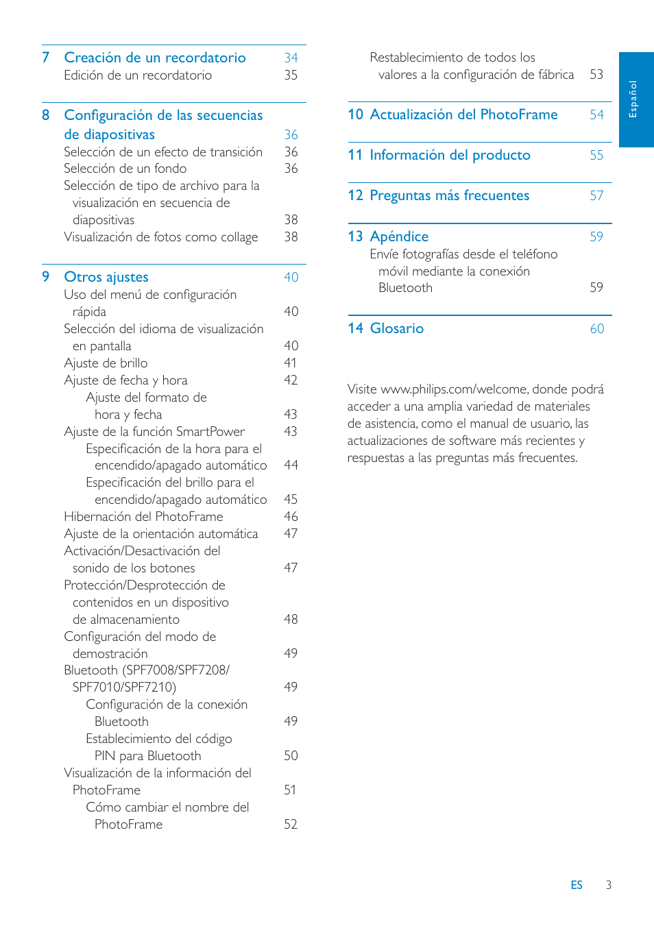 Philips Digital PhotoFrame con Bluetooth User Manual | Page 3 / 62