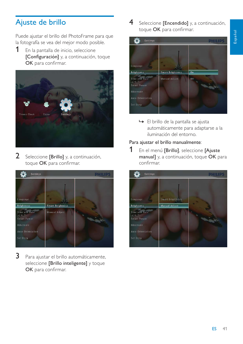 Ajuste de brillo | Philips Digital PhotoFrame con Bluetooth User Manual | Page 41 / 62