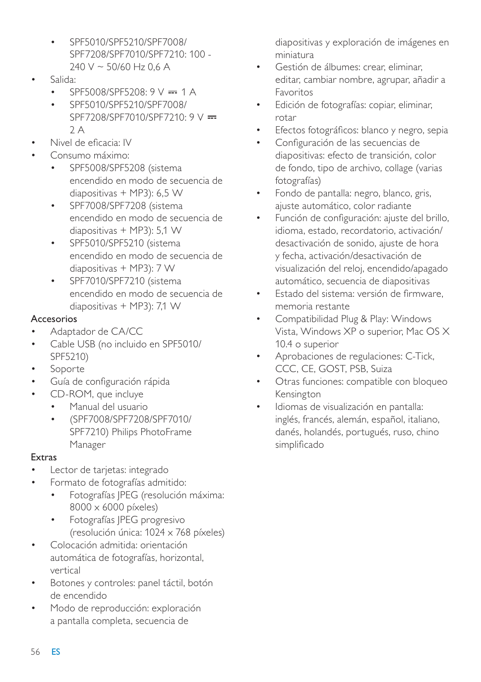 Philips Digital PhotoFrame con Bluetooth User Manual | Page 56 / 62