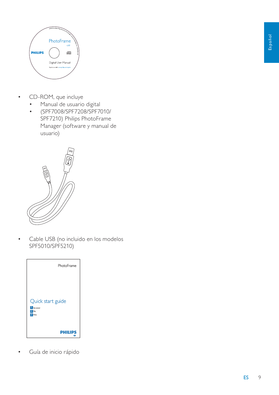 Quick start guide | Philips Digital PhotoFrame con Bluetooth User Manual | Page 9 / 62