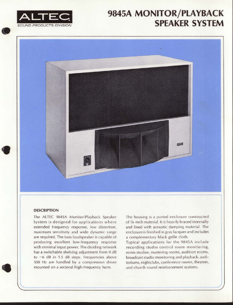 Altec Lansing 9845A User Manual | 2 pages
