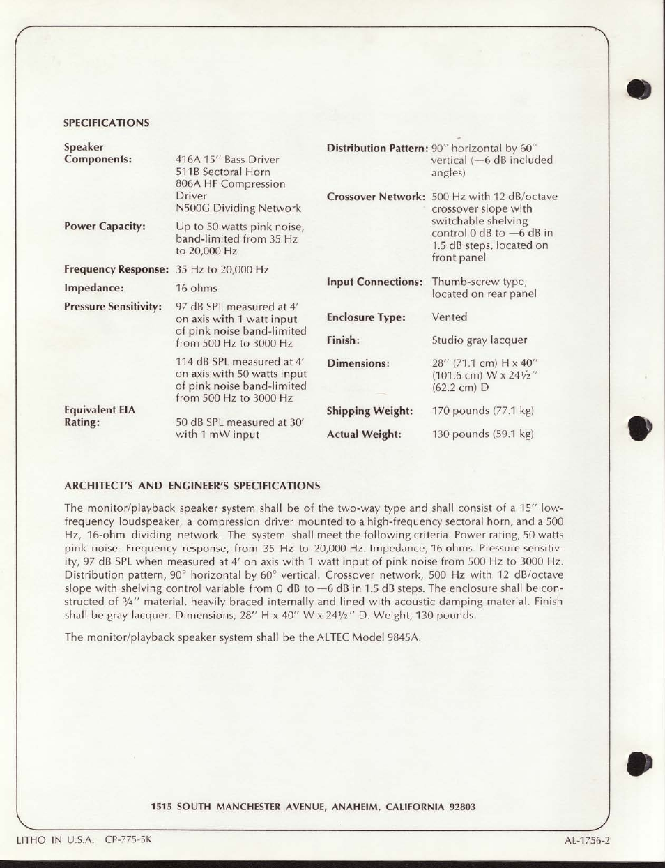 Altec Lansing 9845A User Manual | Page 2 / 2