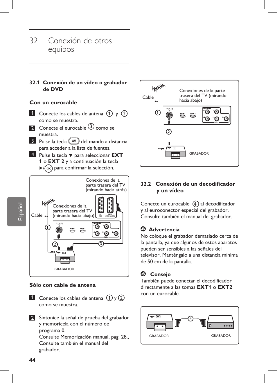 32 conexión de otros equipos | Philips Flat TV panorámico User Manual | Page 48 / 56