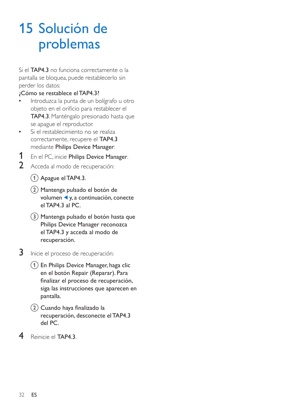 15 solución de problemas | Philips GoGEAR Reproductor de vídeo y MP3 User Manual | Page 34 / 38