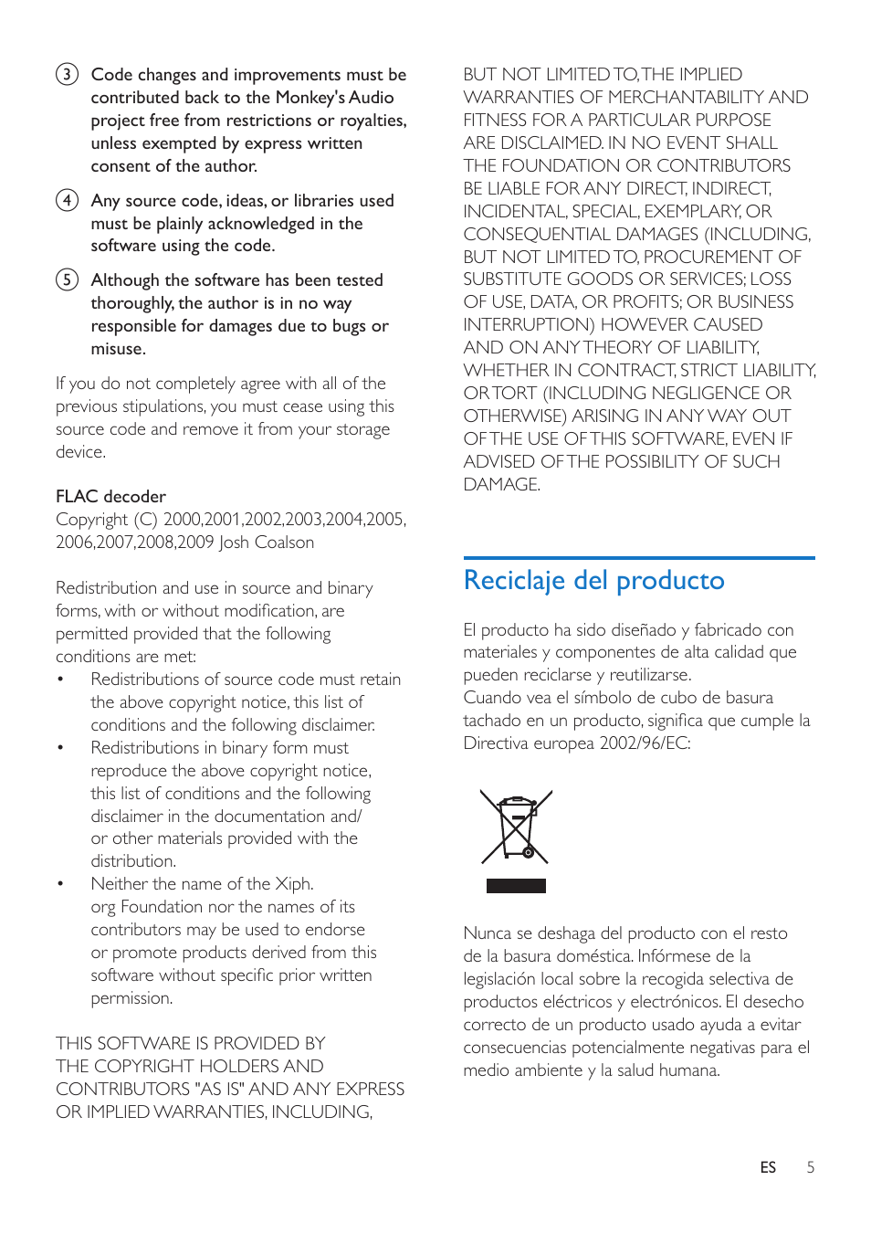 Reciclaje del producto | Philips GoGEAR Reproductor de vídeo y MP3 User Manual | Page 7 / 38