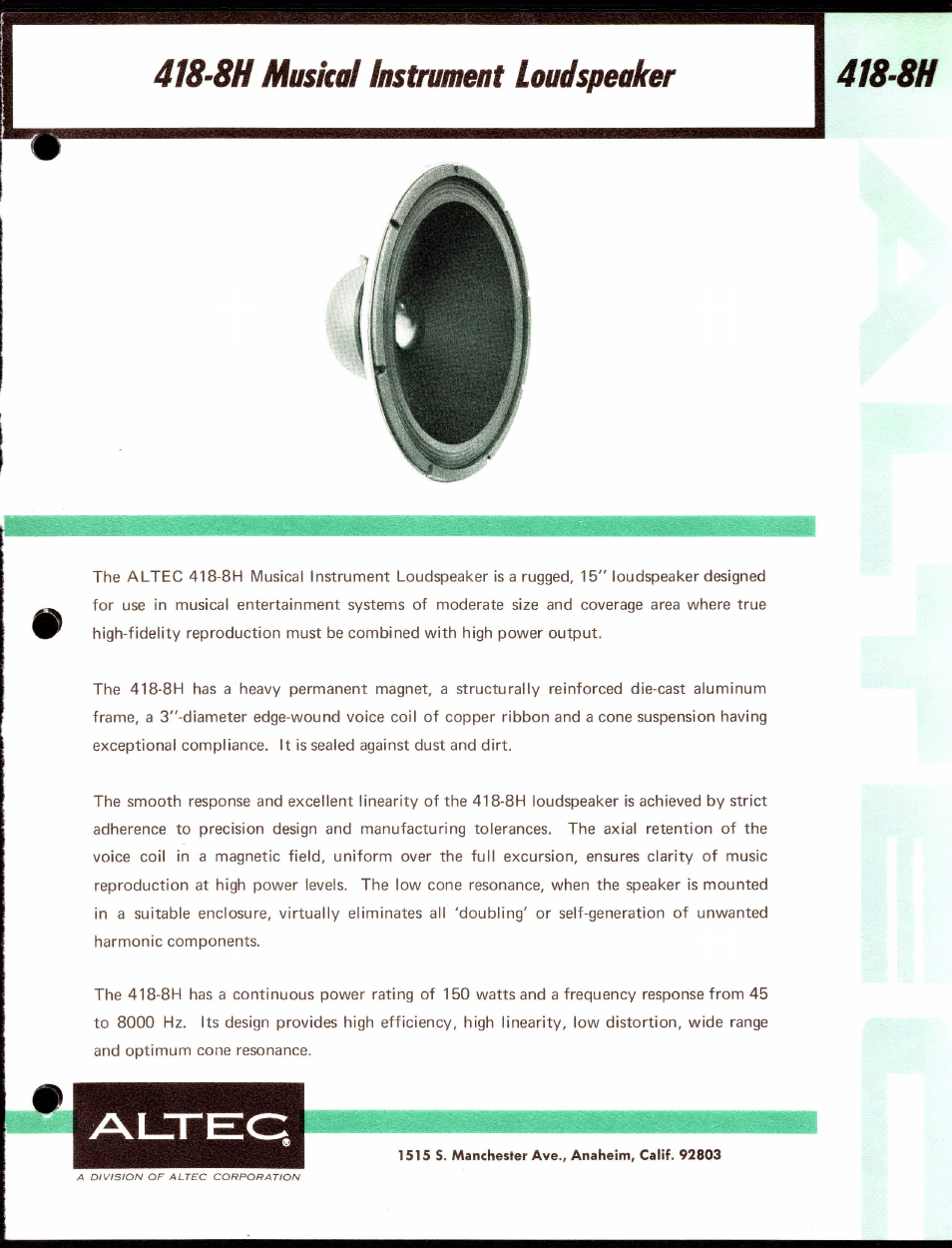 Altec Lansing 418-8H User Manual | 4 pages